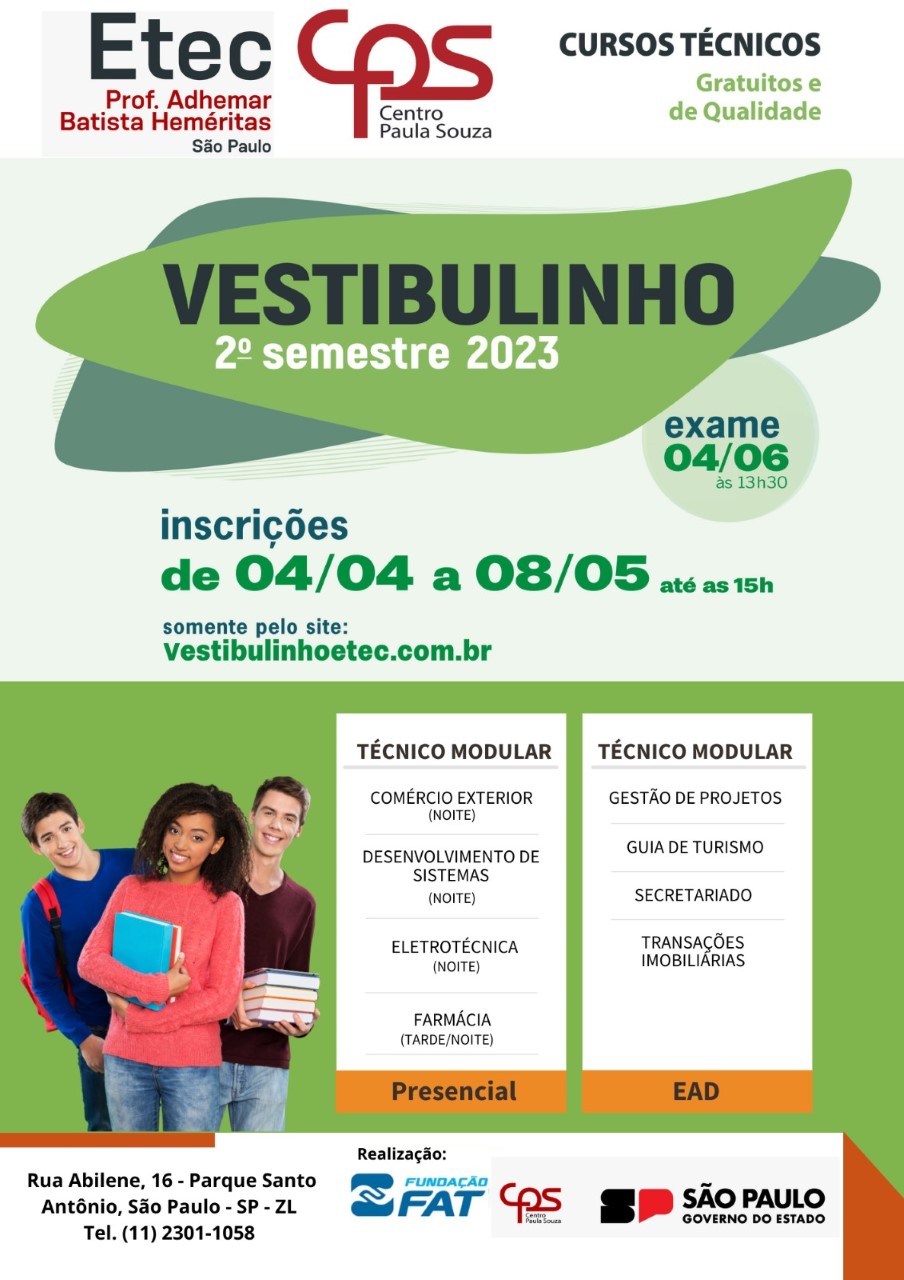 Vestibulinho divulga cursos mais concorridos das Etecs